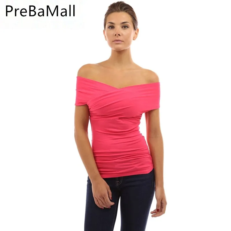 

Summer Short Sleeve Female T-shirts Tops 2019 Elegant Loose Off Shoulder Tshirt For Women Top Female Luxury Brand C155