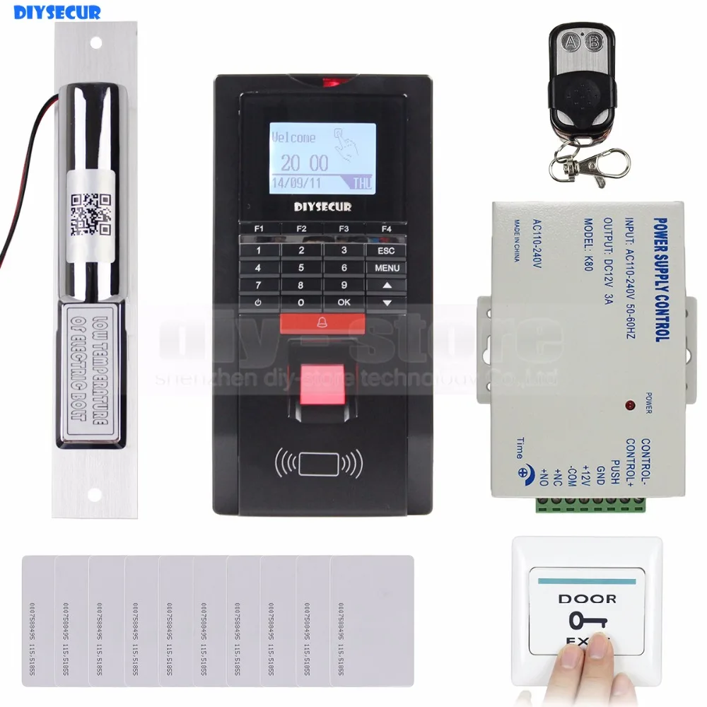

DIYSECUR Full Complete Fingerprint And Id Card Door Access Control System +Drop Bolt Lock + Remote Control