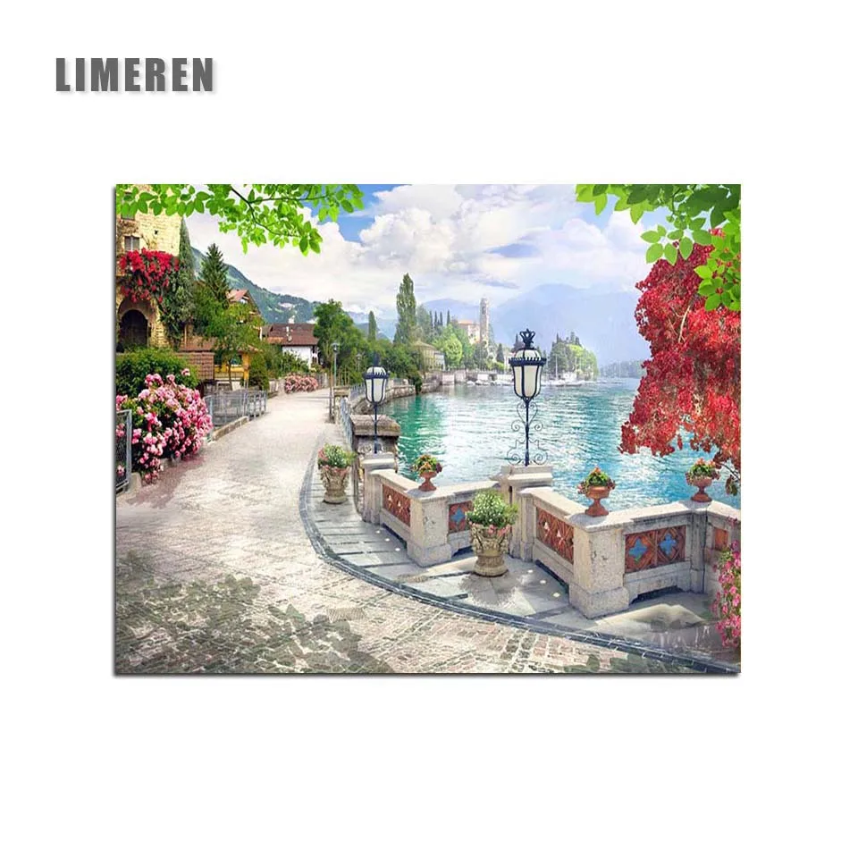 

Frameless Street benches Painting By Numbers Lakeside Coloring By Numbers Unframed
