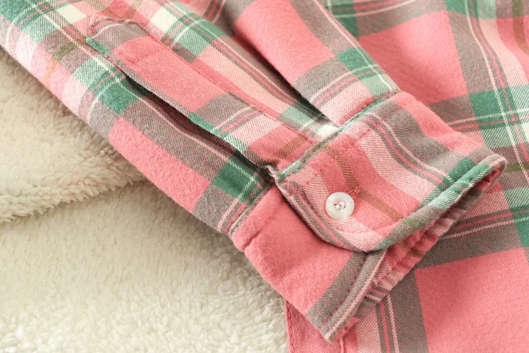 Women's Shirt Autumn Winter Top Ladies Female Casual Cotton Lapel Long-Sleeve Thick Plaid Shirt Women Slim Outerwear Blouse Tops