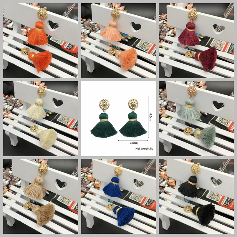MANILAI Bohemian Tassels Earrings For Women Gold Color Metal Simple Tassel Dangle Earrings Ethnic Jewelry Handmade 10 Colors