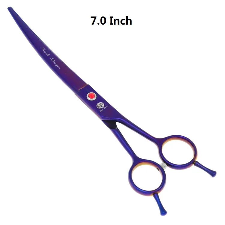 7.0" Purple Dragon Grooming Pet Clipper Japan 440c Steel Dog Straight& Thinning&Curved Scissors Animal Hair Cut Shears LZS0355 - Цвет: LZS0353 Curved C
