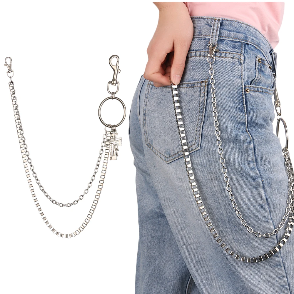 

1Pcs 64cm Metal Hollow Cross Rock Punk Key Chains Clip Hip Hop Jewelry Pants KeyChain Wallet Chain Belt Biker Link Trinket Gift