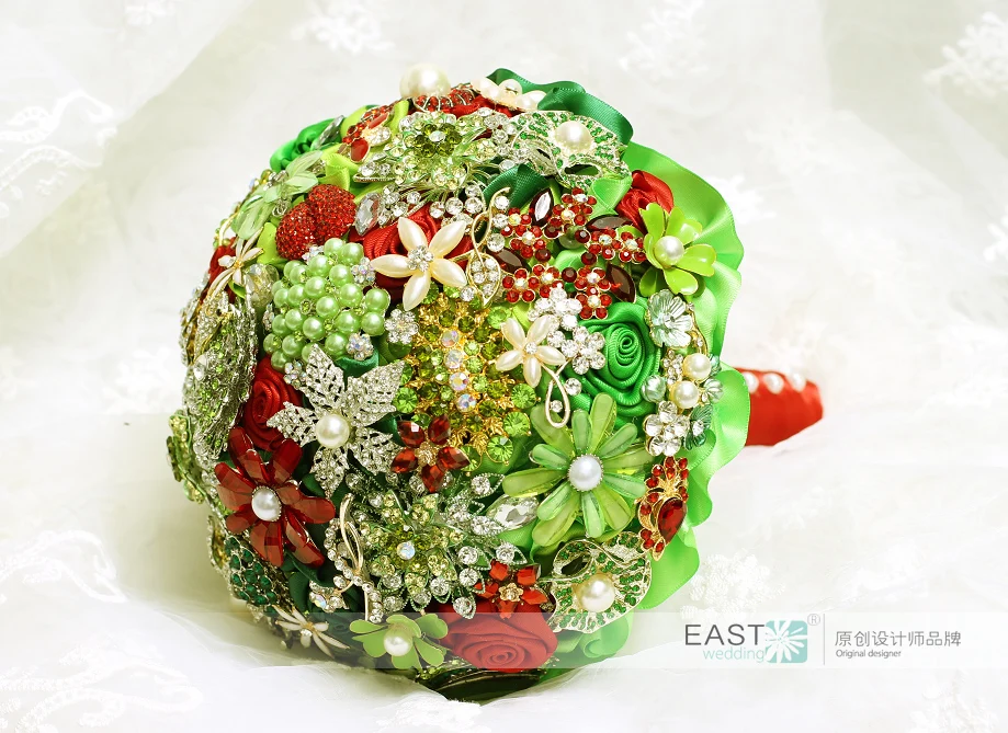 Рождественская тема брошь букет расширенный пользовательский свадебный букет, красный и зеленый букет невесты