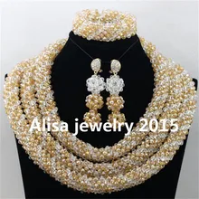 Нигерийские Свадебные африканские Свадебные Бусы Ювелирные наборы золотые белые хрустальные ожерелье из африканских бусин комплект ювелирных изделий