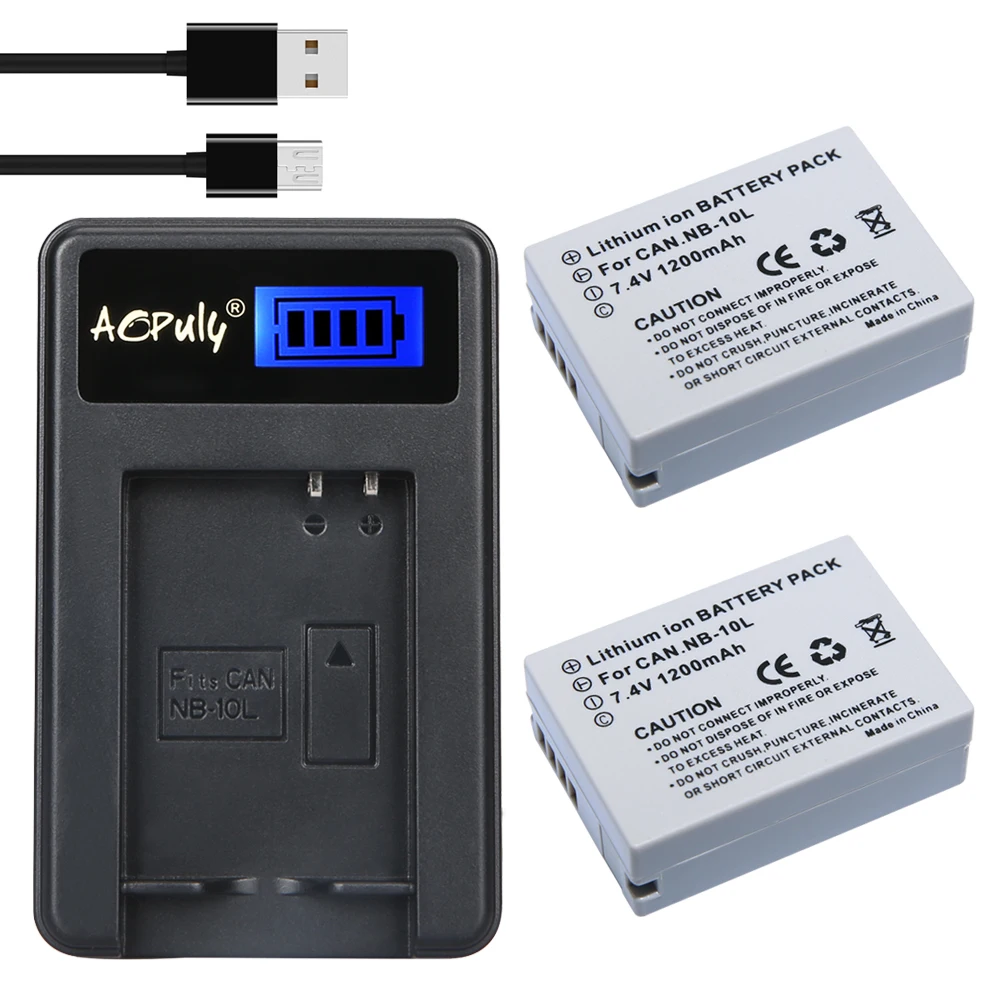 AOPULY 2Pcs NB 10L NB10L Battery + LCD USB Channel Charger for Canon