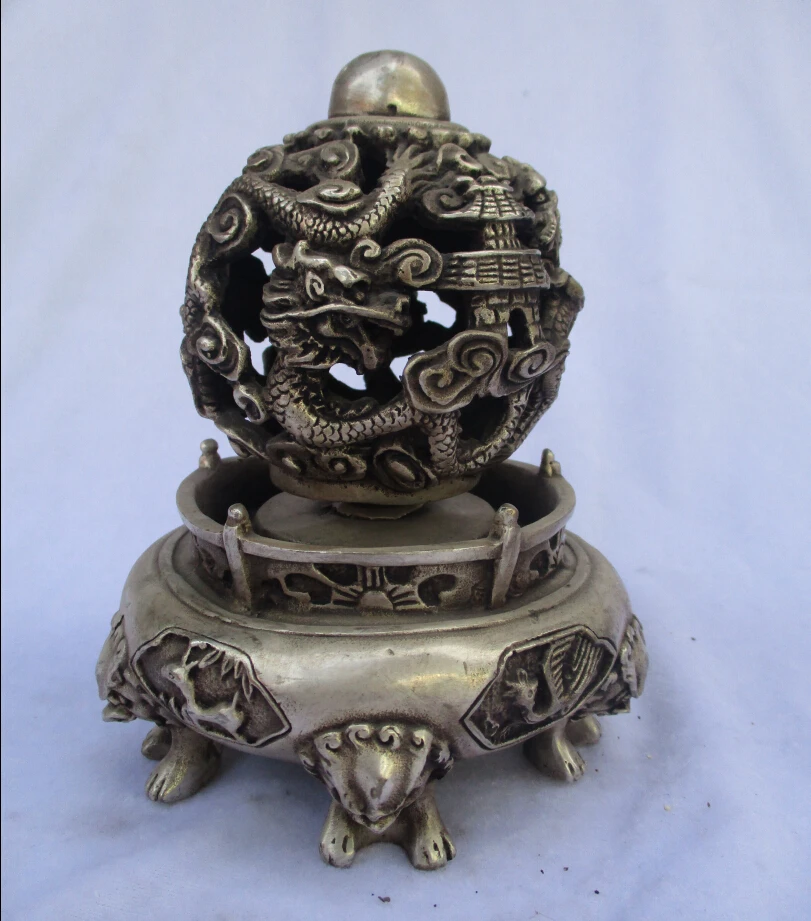 Редкая старинная тибетская Серебряная резная ладана lucky &quotdragon