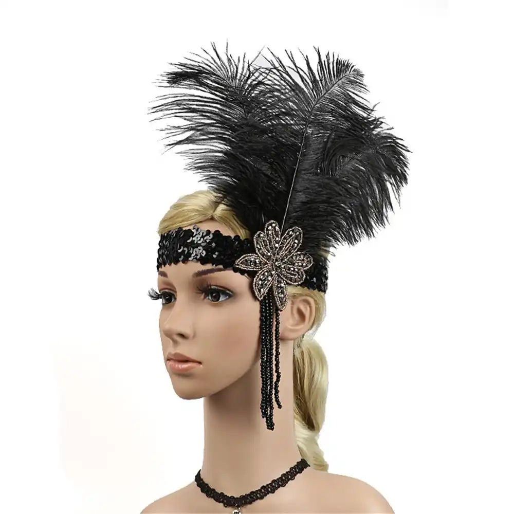 1920s Women Headband Vintage Headpiece Feather Flapper Headband