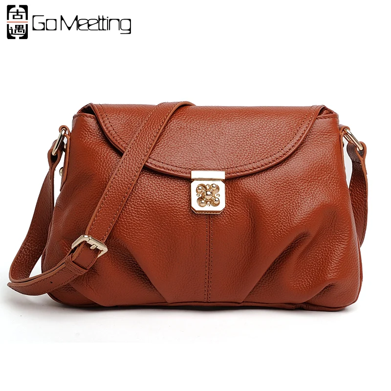 Go Meetting Genuine Leather Women Shoulder Bags High Quality Cow Leather Crossbody Bags Brand Design Women's Messenger Bag WD11