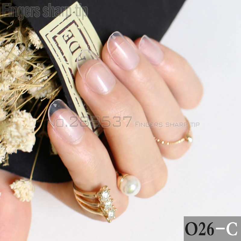 

24pcs new product hot sales candy oval decorative fake nails short round section transparent clear comfortable false nails R26-C