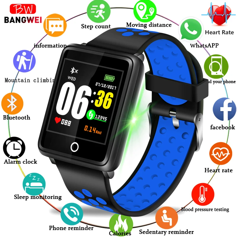 

BANGWEI Sport Watch Smart IP67 Waterproof Fitness Bluetooth Connection Android ios System Heart Rate Monitor Pedometer Watch+BOX