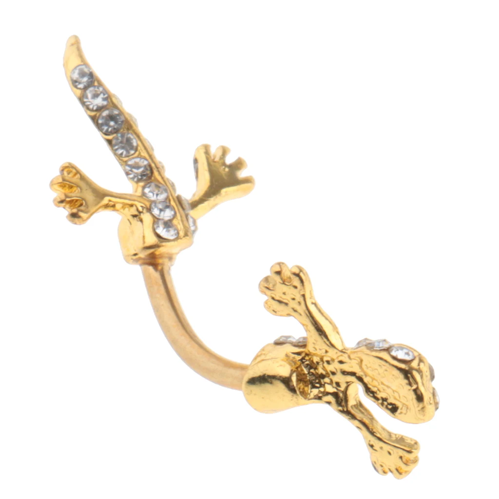 316L Stainless Steel Crystal Zircon Gecko Animal Drop Navel Belly Button Ring