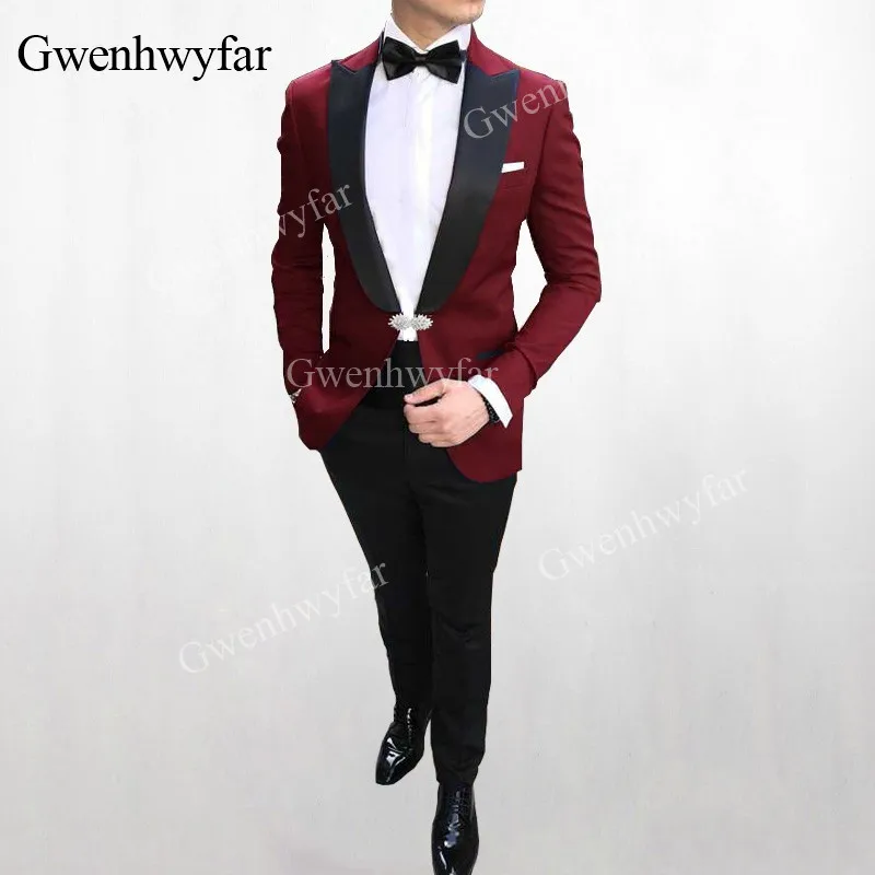 

G-V More Than 10 Colors Men Wedding Suits Red 2019 Slim Fit Groom Tuxedos Groomsman Blazer Suits For Men 2 Pieces (Jacket+Pants)