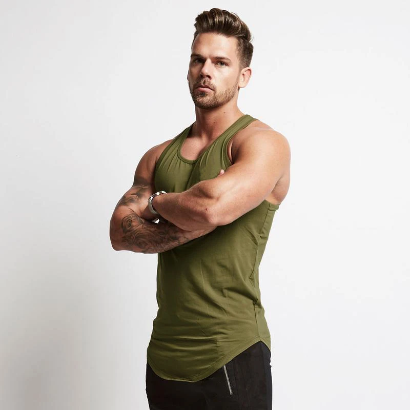 Army Green Muscleguys Летняя мода бодибилдинг без рукавов майка Мужская одежда для фитнеса хлопок тренировки гимнастический жилет для мужчин - Цвет: Army Green