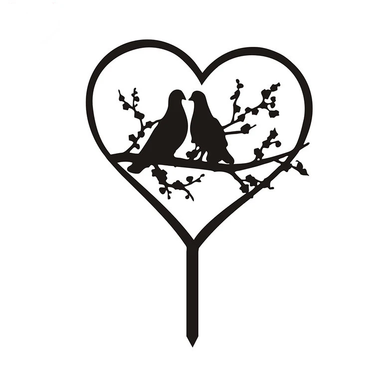 Drapeau De Gateau En Acrylique Noir Et Blanc Avec Cœur D Amour Et Oiseaux Decoration De Gateau Pour Fete D Anniversaire De Mariage Offre Speciale Aliexpress