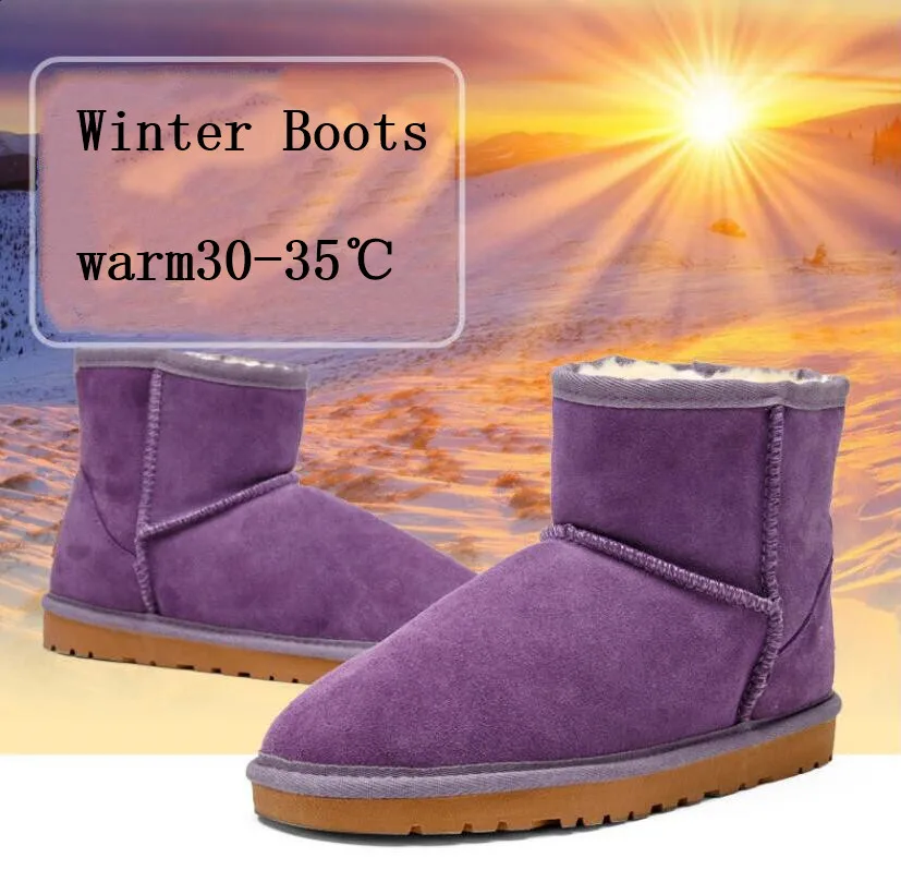 

Australia Women Snow Boots warm waterproof Genuine Cowhide Leather Ankle Boots Winter Boots platform colorful shoes Plus size