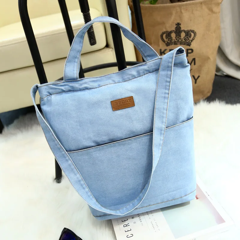 

New Fashion Canvas denim Reusable shopping bags portable Crossbody Bag Ladies Shoulder Bag Demin Handbag Totes