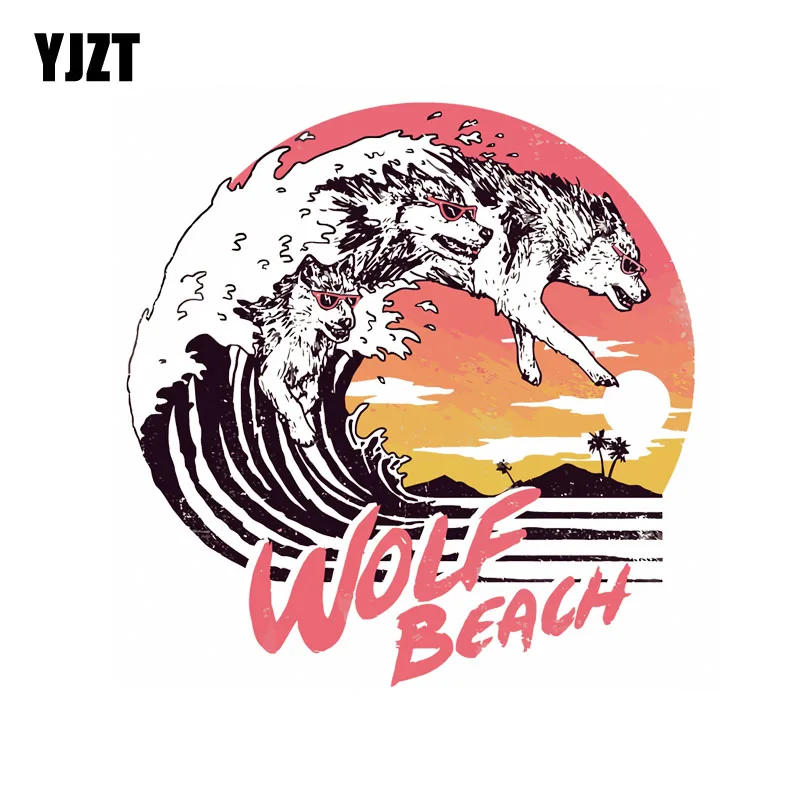 

YJZT 12.7CM*13.2CM Three Wolves In The Waves Decal PVC Motorcycle Car Sticker 11-00509