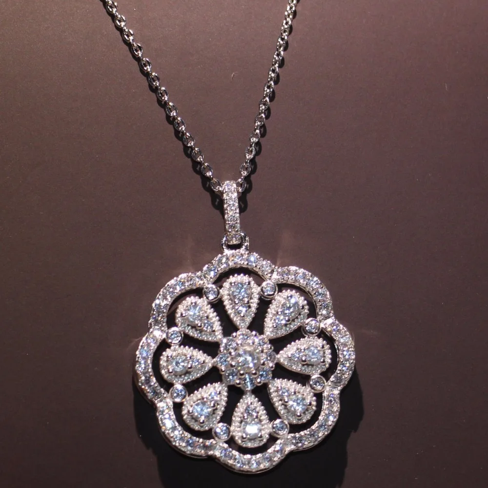

New Arrival Cool Flower Pendant Luxury Jewelry 925 Silver Fill Full Pave AAA Cubic Zirconia Micro CZ Lucky Necklace for Women