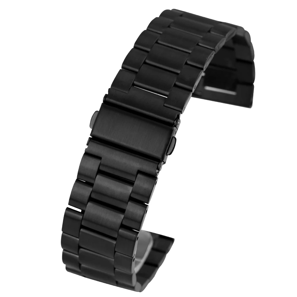 

20MM/22MM Classic Black Stainless Steel Wristwatch Band Flexible Solid Replacement Case Watch Bracelet Folding Clasp with Safety