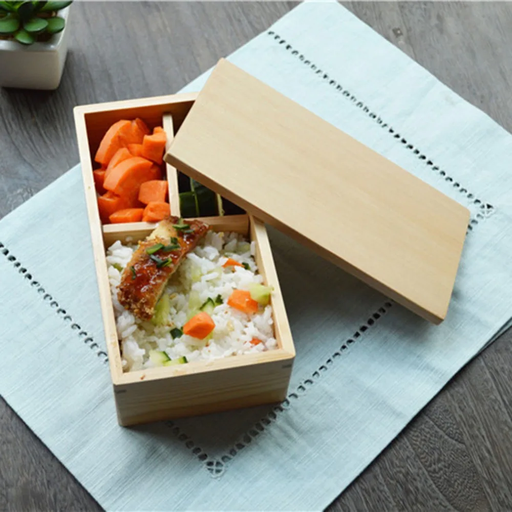 

1 PC Rectangular Wood Lunch Box Japanese Bento Boxes Sushi Portable Food Container Travel School Camping Lunch Box