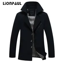 LIONPAUL зимний мужской шерстяной Тренч, мужской длинный Тренч, приталенное пальто, высокое качество, мужские пальто, модный Тренч, верхняя одежда H818