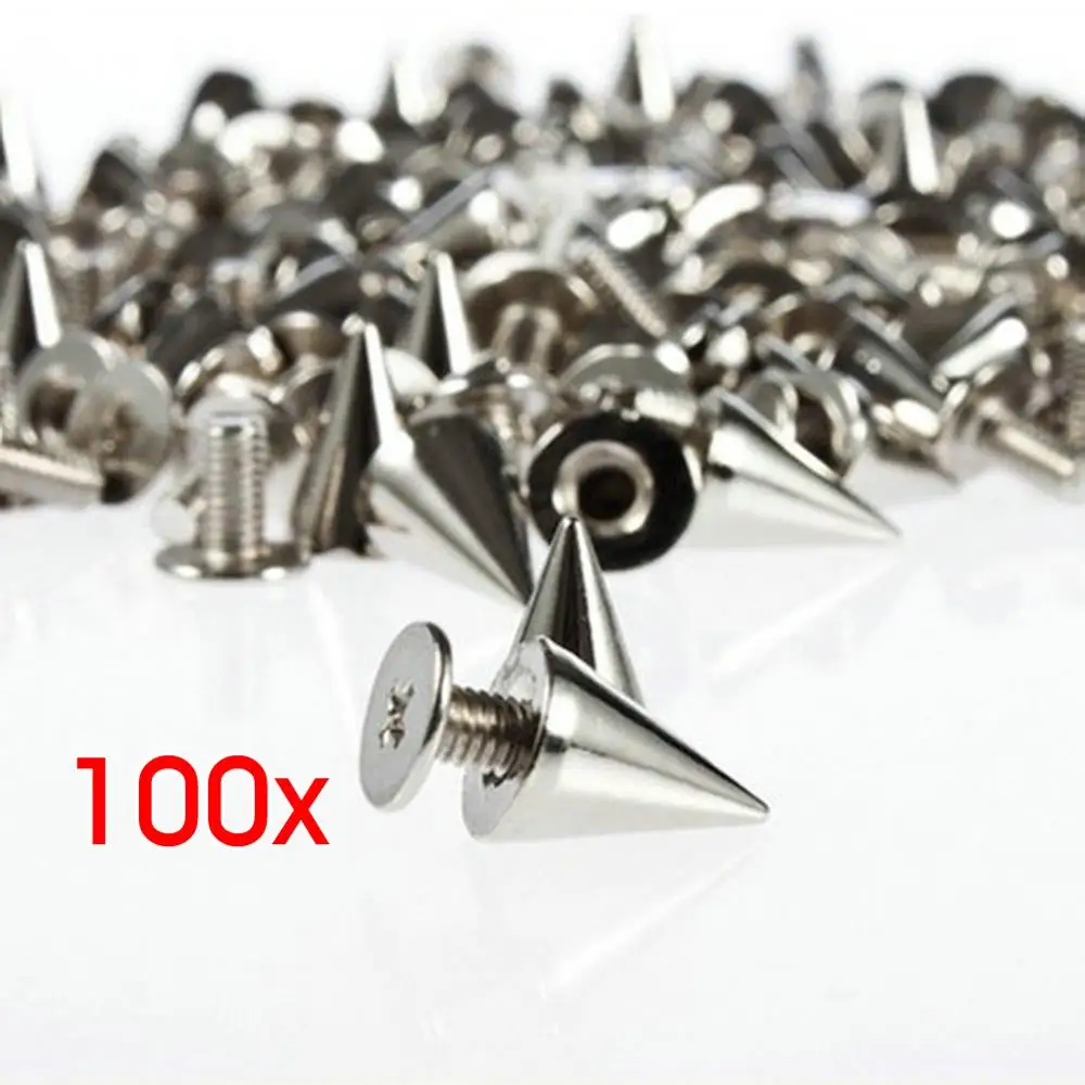 Studs e Picos Rebites para Roupas Sapatos de Couro Prata Cone Faça Você Mesmo Artesanato Legal Punk Bolsa 100 Pçs – Set 9.5mm