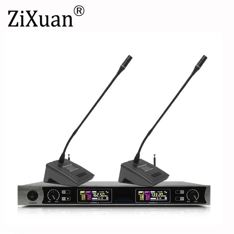 

Professional UHF 2 Channel Wireless Conference Gooseneck Microphone System Stage Performnce Headset Handheld Microphone