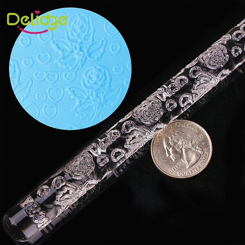 

Delidge 1 pcs 10 Types Cake Fondant Rolling Pin Acrylic Flower Textured Embossing Rolling Pin Transparent Sugar Cake Decoration