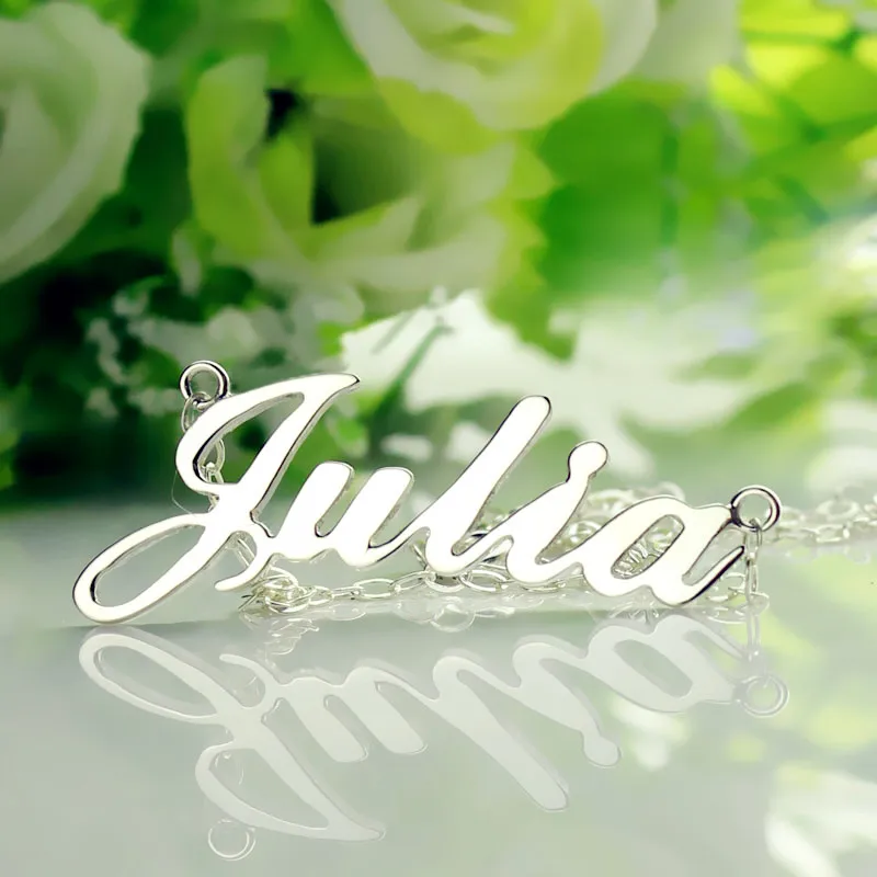 Freeshipping--Nameplate Necklace JULIA Style Silver Name Necklace Initial Necklace Personalized Jewelry