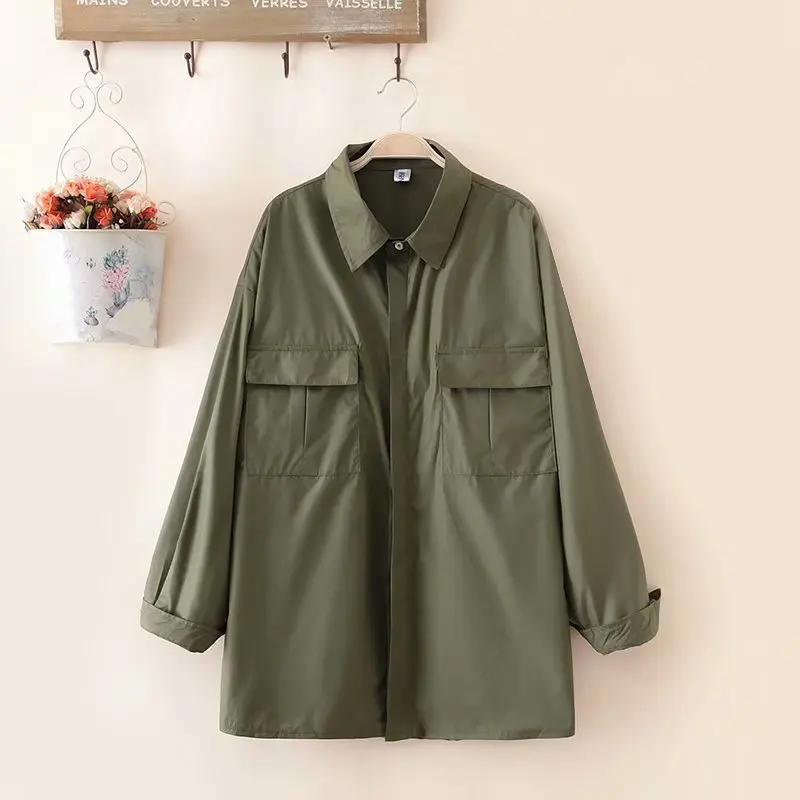 

2019 Plus Size Casual Jacket Spring Women Clothing Fashion Loose big pocket Long Sleeve Coats S6-8614