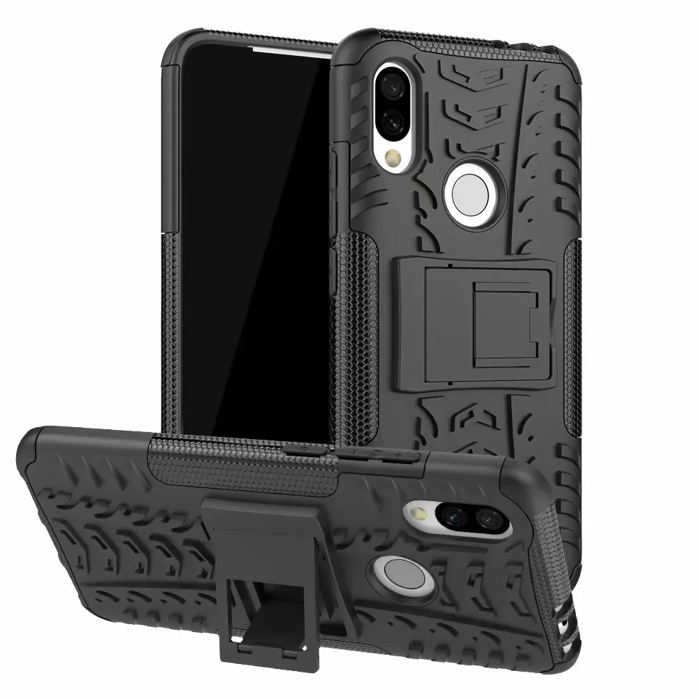 Для Xiaomi Redmi 7& Redmi Y3 жесткий чехол+ закаленное Стекло мягкая кожа гибридный Чехол-Броня силиконовая подставка чехол для телефона