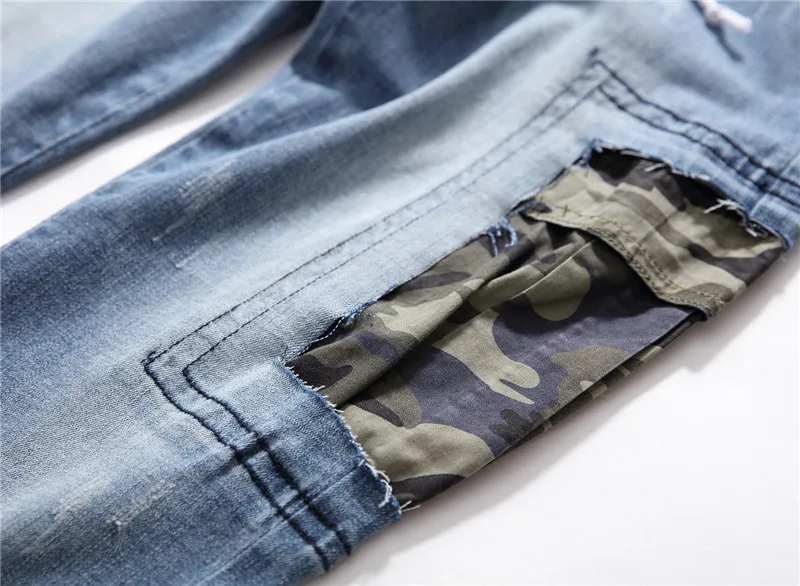 Patchwork jeans for boys 2018 Men Jeans Design Biker Jeans slim Strech Casual Jeans For Men Good Quality Four seasons 8802