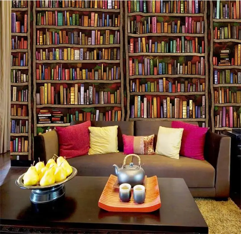 

3d photo wallpaper custom room mural non-woven sticker Retro Style book wall Bookcase Painting sofa TV background wall wallpaper