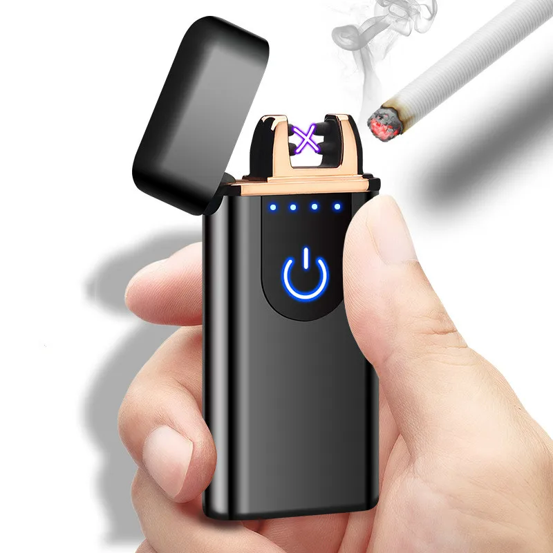 

New Double Arc Lighter Windproof Electronic Lighter Touch Screen Rechargeable Metal USB Smoking Lighter Dual Arc Fire encendedor