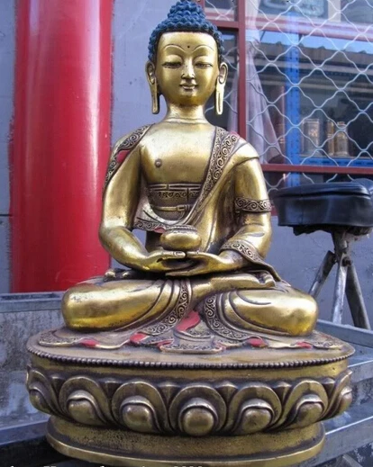 

008281 13 Tibet Folk Temple Bronze Copper Gild superb Sakyamuni Amitayus Buddha Statue