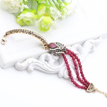 Antique Turkish Women Bead Link Bracelets Tulip Resin Cuff Retro Gold Plate Vintage Decorative Pattern Bridal Bracelets Jewelry