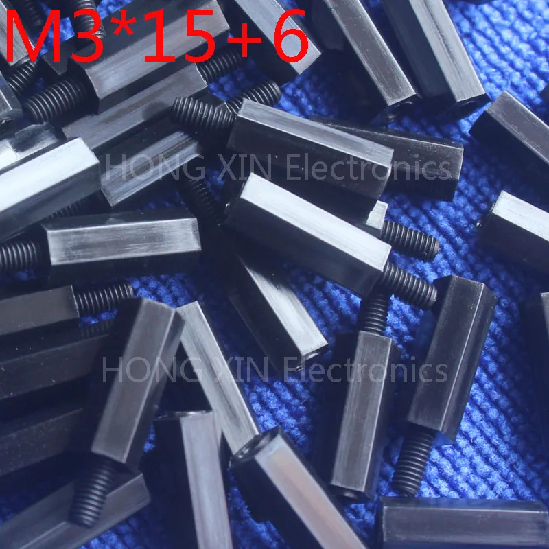 

M3*15+6 Nylon Standoff Spacer Black Standard M3 Male-Female 15mm Standoff Kit Repair Set High Quality 100pcs