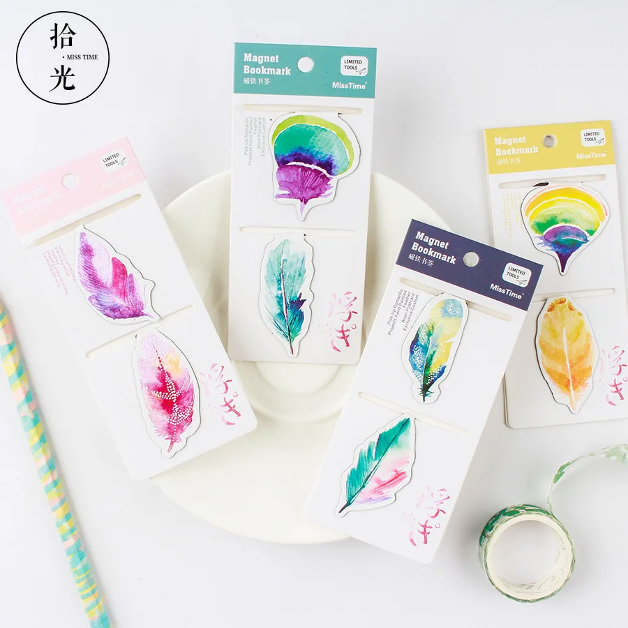 

2 pcs/pack Colored feather Magnetic Bookmarks Books Marker of Page Student Stationery School Office Supply Gift Stationery