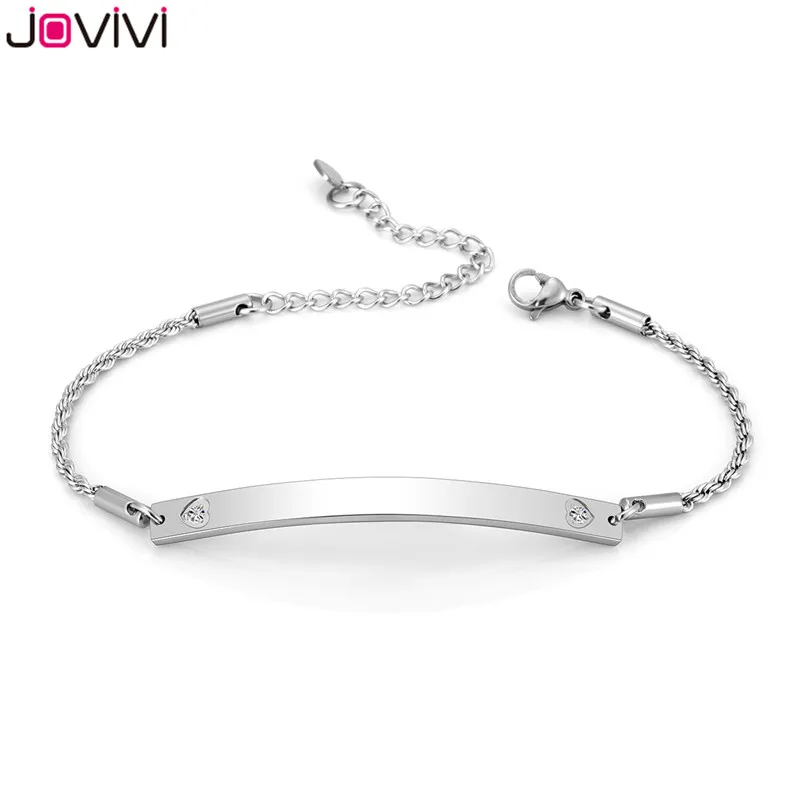 Jovivi Stainless Steel Heart Cubic Zirconia ID Tag Bracelets Women Identity Medical Alert ID Bracelet Anniversary Birthday Gift - Metal Color: 1x Silver