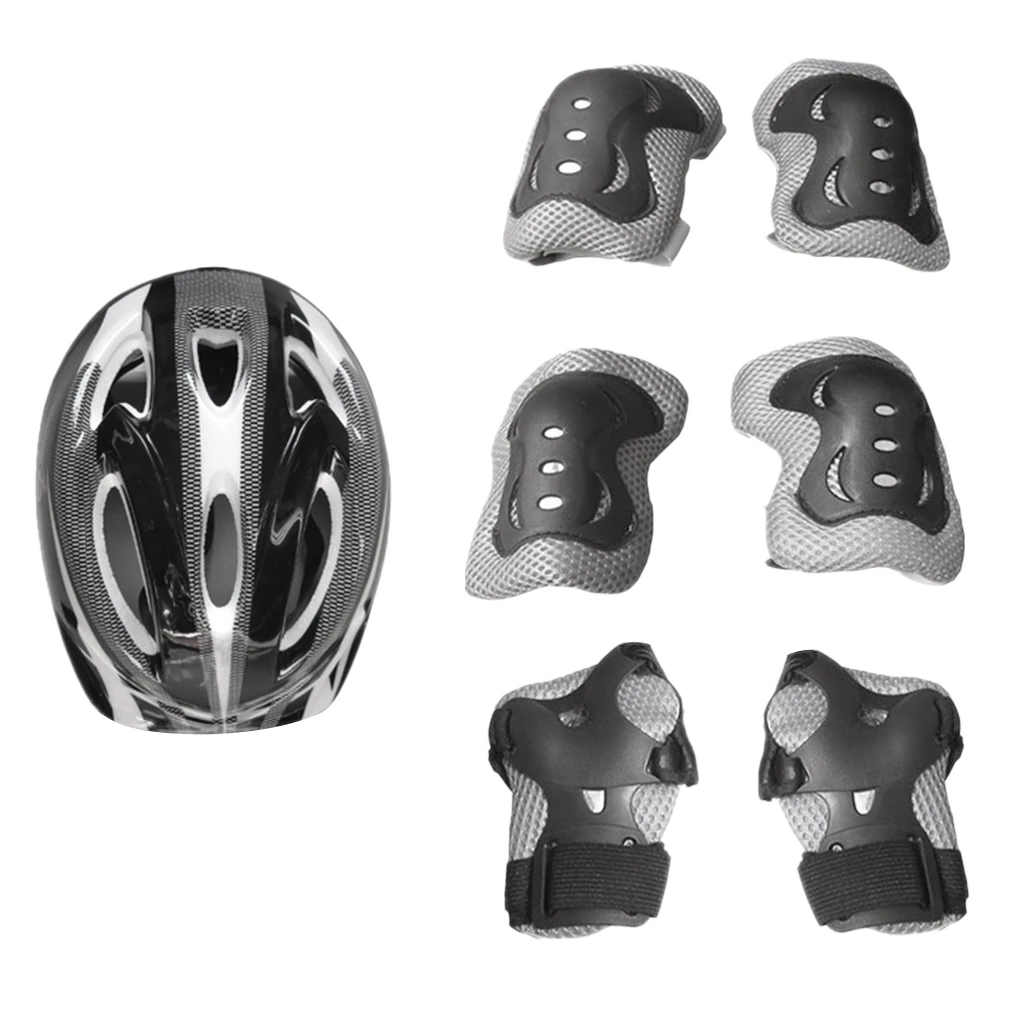 Child's 7Pcs Cycling Roller Skating Protective Gear Set 58-62cm Safety Helmet+Knee&Elbow Pads+Wrist Guards Kids Protective Gear