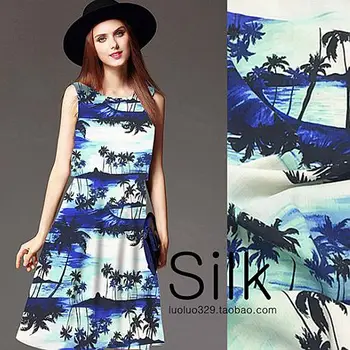 

125cm wide 32mm heavy silk fabric beach breeze printing silk clothes skirt clothes fabric