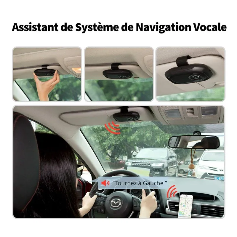 VicTsing Bluetooth Handsfree Car Kit Speaker Built-In Sun Breaker Bluetooth Car Kit with Clip Holder for iPhone                  (4)