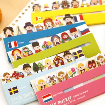 

World Costume Index Page Markers Kawaii National People Sticky Note as Stick Marker 1-Pack