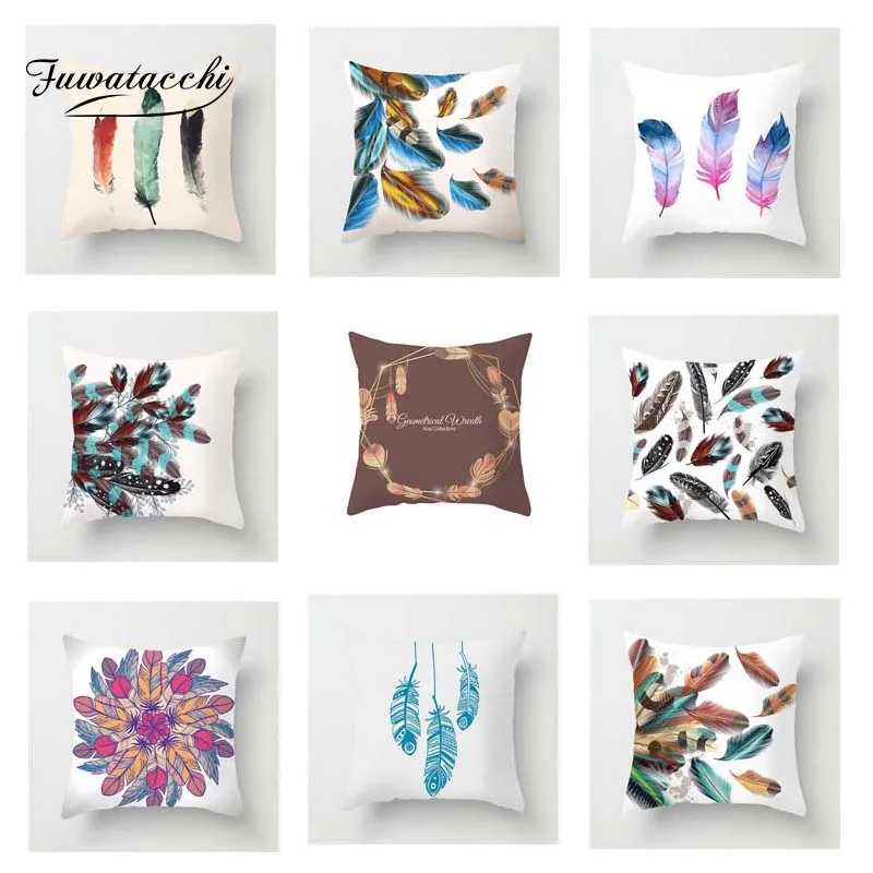 

Fuwatacchi Multi-Color Feather Cushion Cover Pink Soft Throw Pillow Cover Decorative Sofa Pillow Case Pillowcase