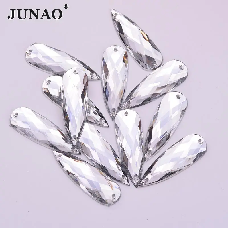 

JUNAO 10*30mm Big Sewing Clear Crystal Drop Rhinestone Flatback Strass Crystal Stones Sew On Acrylic Beads DIY Clothes Crafts