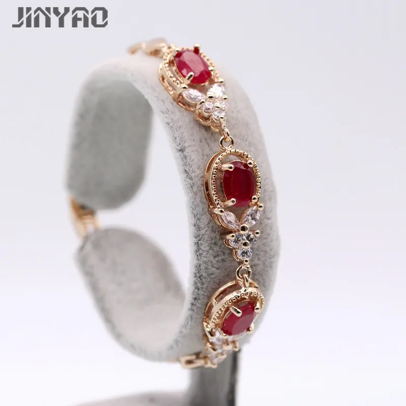 

JINYAO Beautiful Champagne Gold Color Bracelets Red Zircon Chain Bracelet Bangle For Women Wedding Best Gifts