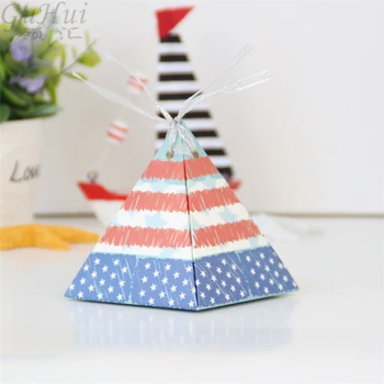 

50pcs Independence Day American Flag Pyramid Candy Box Red Stripes Baby Shower Kids Birthday Wedding Party Favor New Year Decor