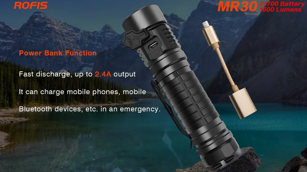 Tocha plus 21700 m ao ar Rofis Mr30 Xhp35 oi Levou 1600lm Recarregável Lanterna Feixe Lance 335 Livre da 5000 Mah Bateria 8 Rofis MR30 XHP35 OI LEVOU 1600lm Recarregável