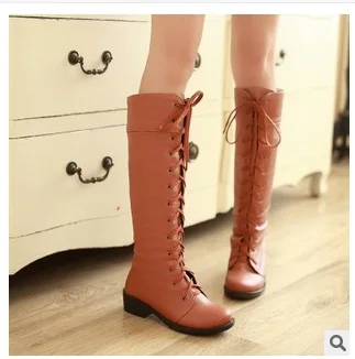

Lady big size11 12velvet Lace-up Motorcycle high heeled boots women round toe knee boot winter autumn black/white yellow leather